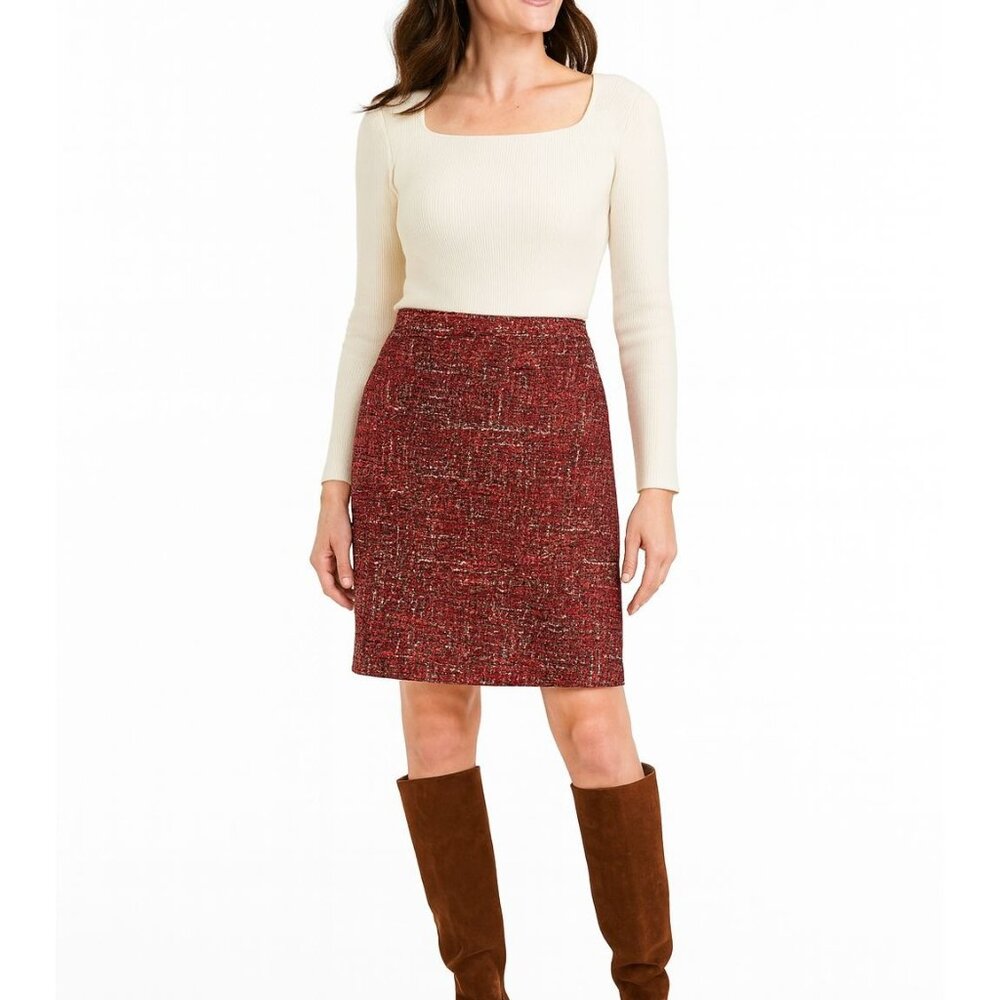 Talbots 8P Red & White Tweed Pencil Skirt